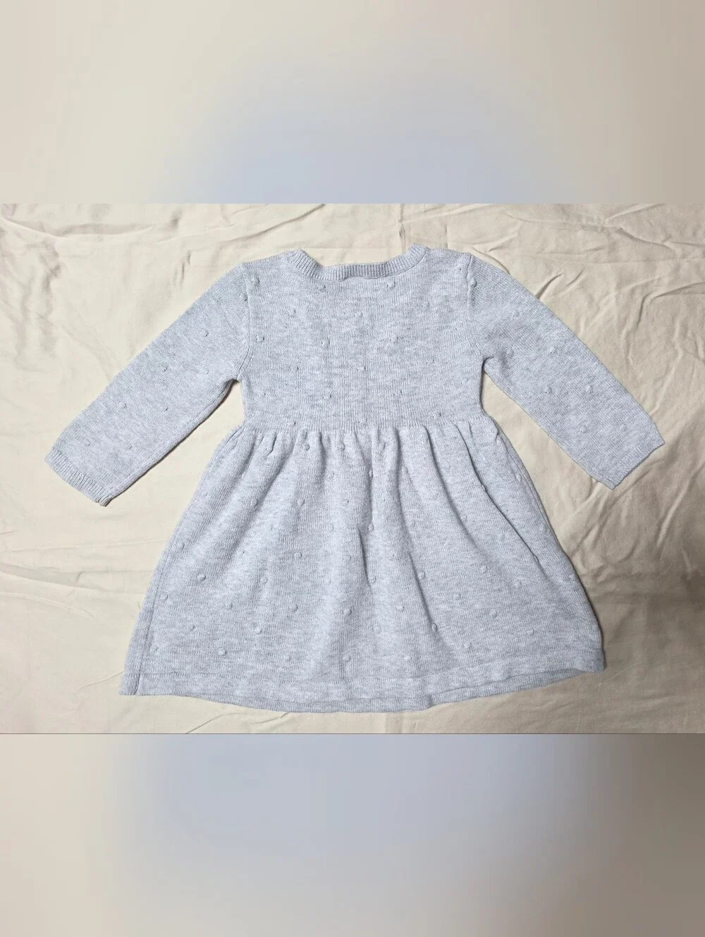 Cartets Light Gray Knit Dress with Pink Bow Accent